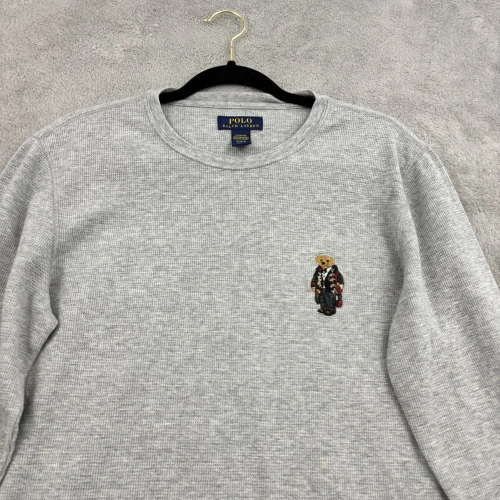 Polo Ralph Lauren PolBear Waffle Knit Thermal Shirt Mens M Gray Sleepwear Preppy